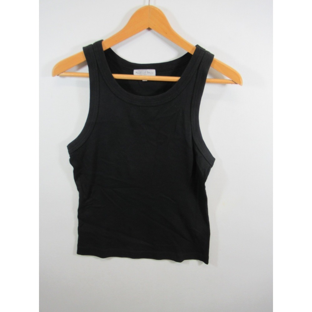 Michael Stars Paloma Ribbed Tank Top Women Medium Solid Black Sleeveless Cotton